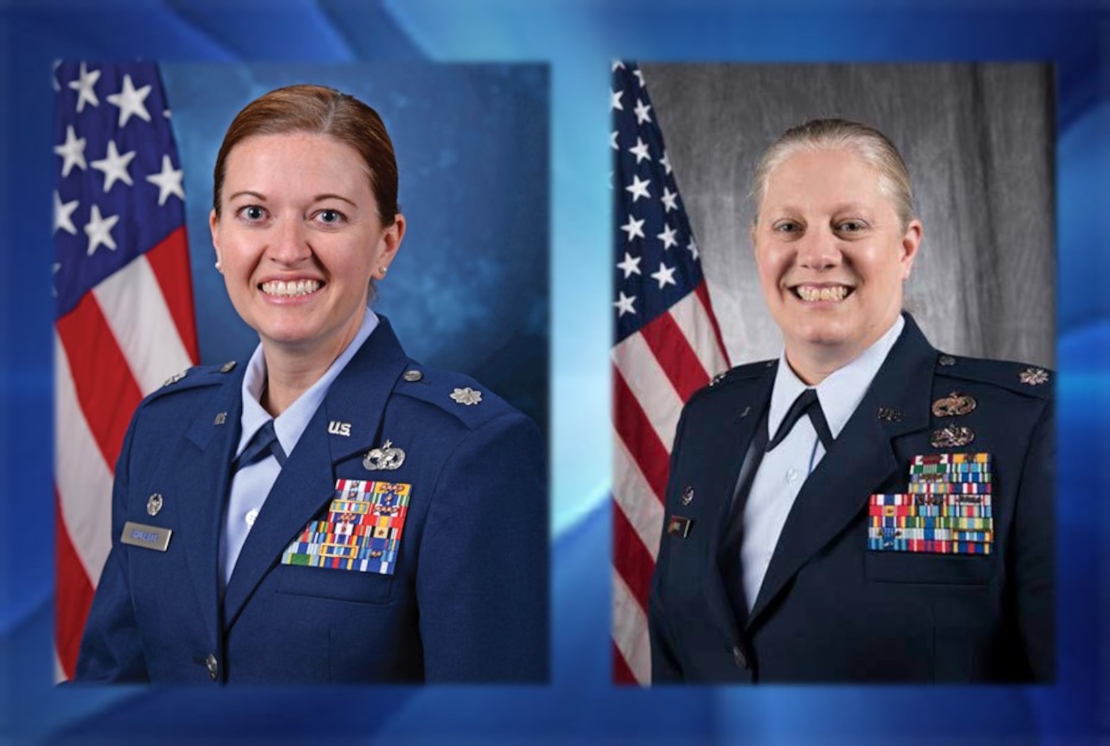 Lt. Col. Amanda Shumaker and Air Force Lt. Col. Jennifer Neris