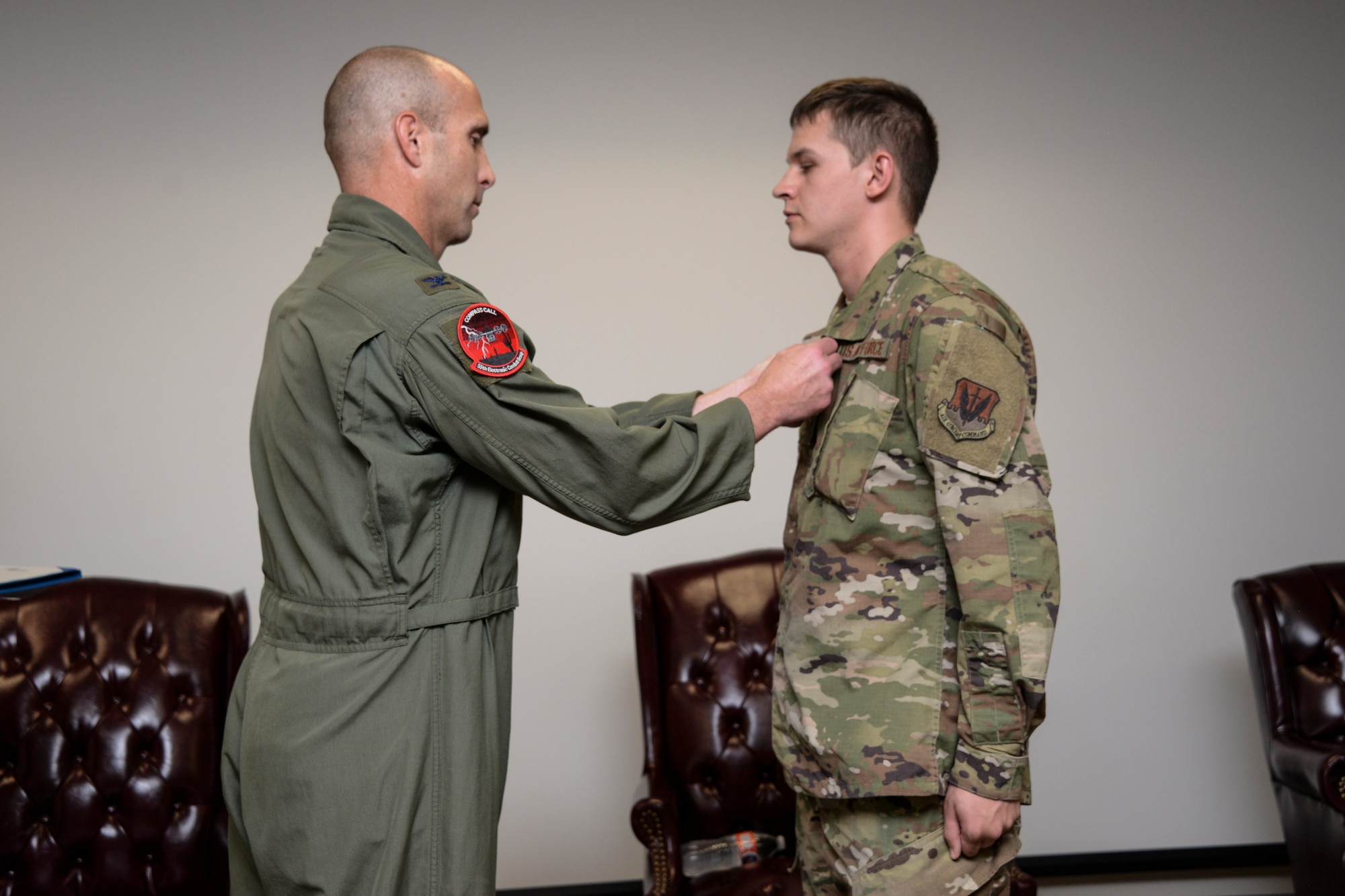 A photo of an Airman receiving a Purple Heart during a ceremony