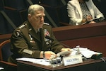 Army Gen. Mark A. Milley, the chairman of the Joint Chiefs of Staff, testified before the House Armed Services Committee on the Defense Department’s authorities and roles in relation to civilian law enforcement, July 9, 2020.