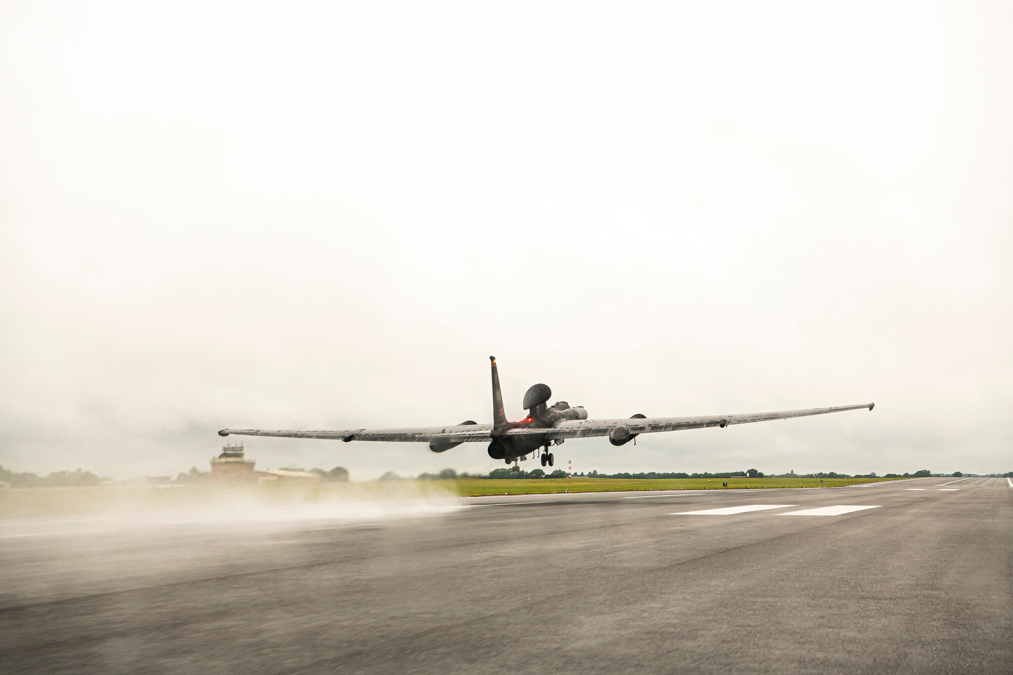 A U-2 Dragon Lady takes off from the runway at RAF Fairford, England, July 8, 2020. The U-2 aircraft assigned to the 9th Reconnaissance Wing, Beale Air Force Base, Calif., are currently deployed to RAF Fairford as part of the 99th Expeditionary Reconnaissance Squadron. The aircraft supplements a variety of missions that enhance regional and global security support in support of U.S. and NATO allies and regional partners. (U.S. Air Force photo by Senior Airman Eugene Oliver)