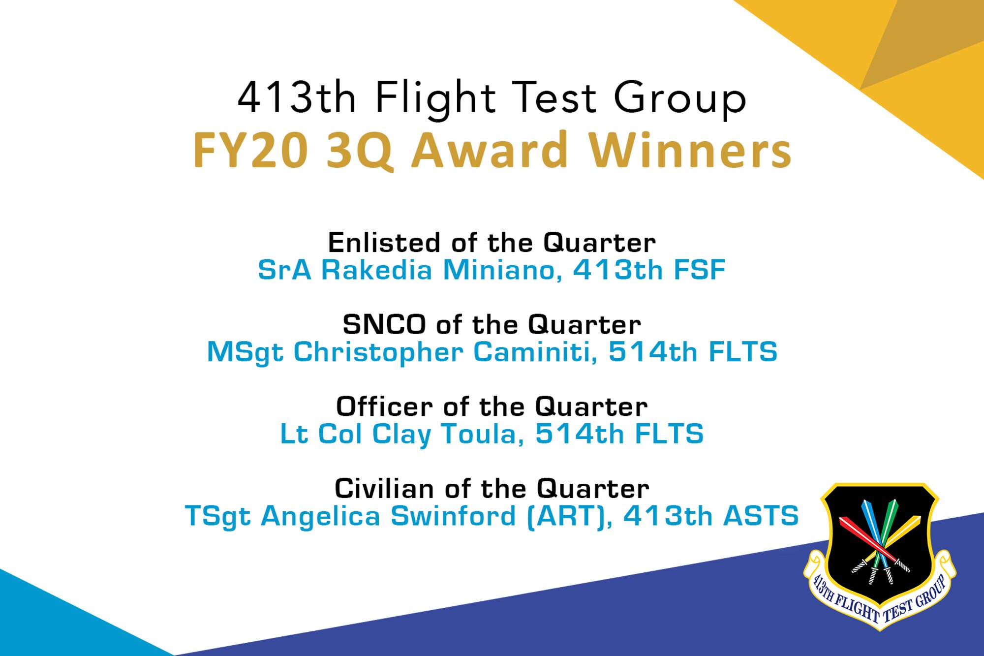 Quarterly award winners announced