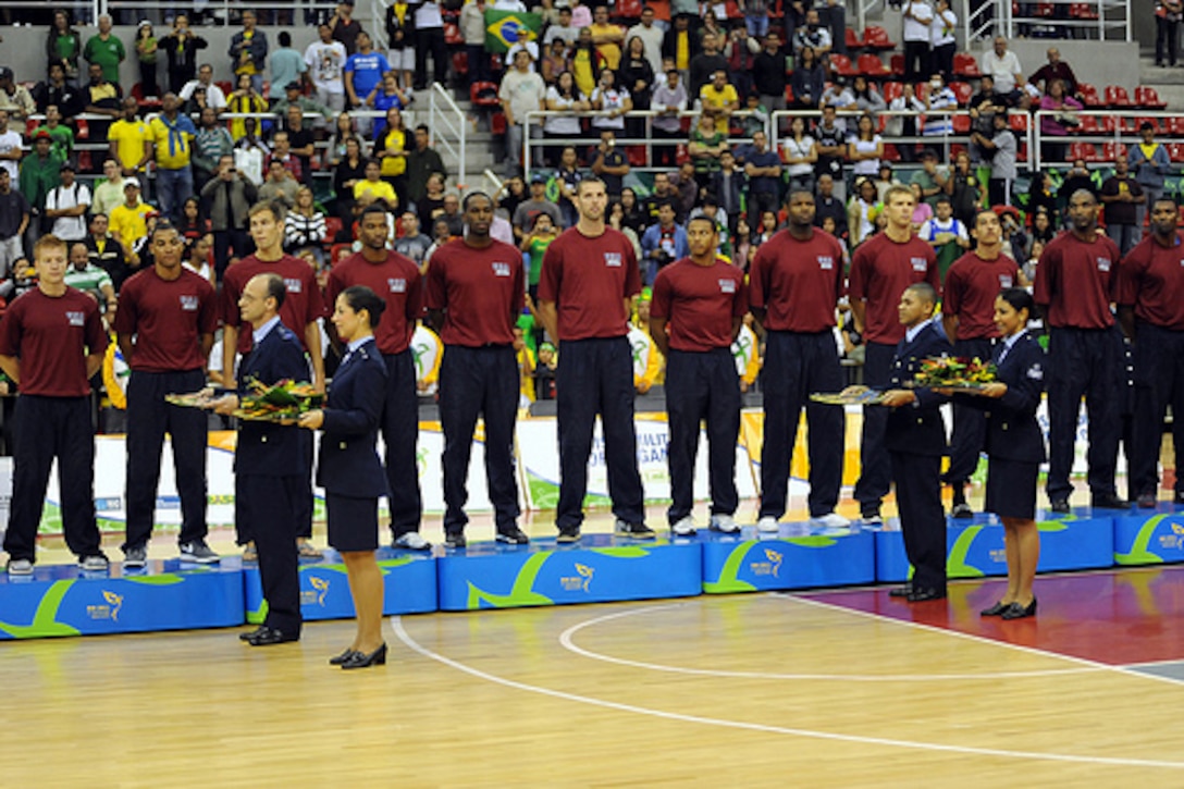 U.S. Armed Forces Basketball Team Competes at the Conseil International du Sport Militaire (CISM) Military World Games Basketball Championship in Rio de Janeiro, Brazil, earning bronze on July 24, 2011.