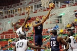 U.S. Armed Forces Basketball Team Competes at the Conseil International du Sport Militaire (CISM) Military World Games Basketball Championship in Rio de Janeiro, Brazil, earning bronze on July 24, 2011.