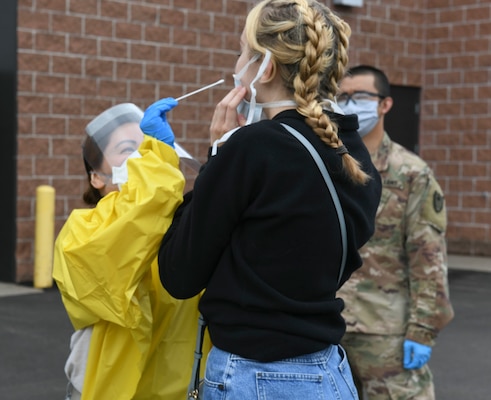 Soldiers and Airmen from the Minnesota National Guard conduct COVID-19 testing at six National Guard armories across the state, May 23, 2020. The testing was conducted in coordination with the Minnesota Department of Health and provided at no cost to any Minnesotan who wanted or needed a test.