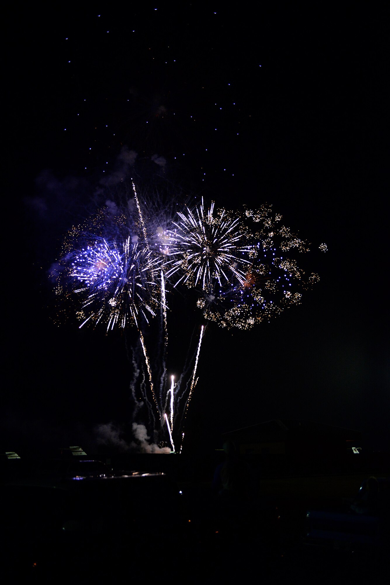 Fireworks light up the night sky over Columbus Air Force Base, Miss. during the BLAZE Fest Fireworks show, July 3, 2020. The majority of the show was viewable with a clear line of site up to 1 mile, along with Facebook livestreaming the show for others who could not join the viewing. (U.S. Air Force photo by Airman 1st Class Hannah Bean)