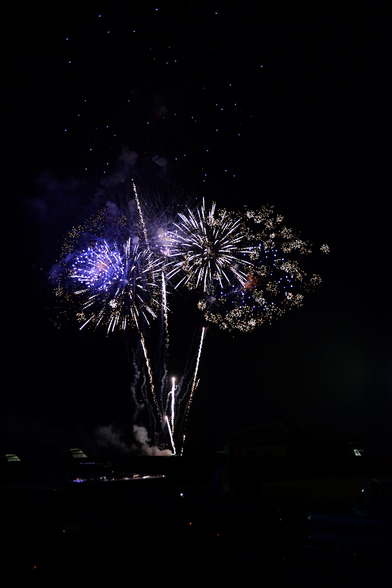 Fireworks light up the night sky over Columbus Air Force Base, Miss. during the BLAZE Fest Fireworks show, July 3, 2020. The majority of the show was viewable with a clear line of site up to 1 mile, along with Facebook livestreaming the show for others who could not join the viewing. (U.S. Air Force photo by Airman 1st Class Hannah Bean)