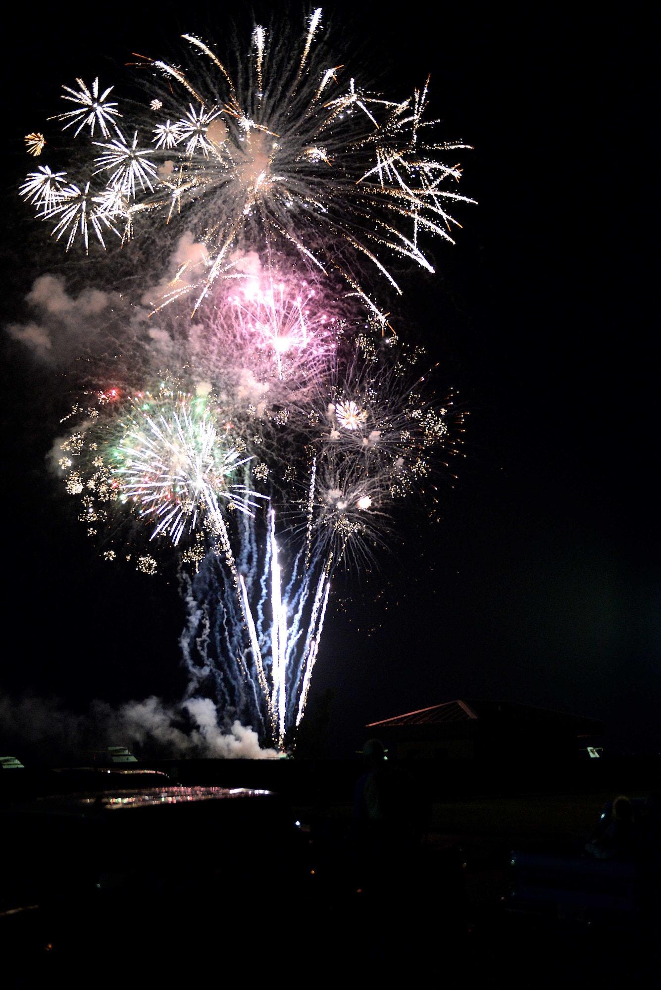 A multitude of fireworks ignite in a grand finale of the BLAZE Fest Fireworks show July 3, 2020, on Columbus Air Force Base, Miss. Multiple viewing areas were provided to allow for groups to watch while practicing safe CDC procedures while enjoying the holiday. (U.S. Air Force photo by Airman 1st Class Hannah Bean)