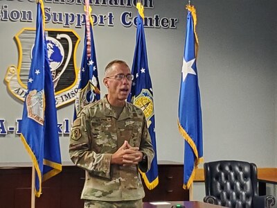 Photo of Maj. Gen. Tom Wilcox giving remarks