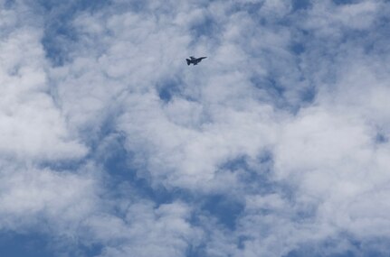 A U.S. Air National Guard F-16 assigned to D.C. Air National Guard conducts low surface attack tactics and low altitude navigation training over Wheeler Sack Army Airfield at Fort Drum, New York.