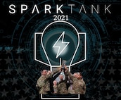 black graphic with light bulb and Airmen holding up trophy