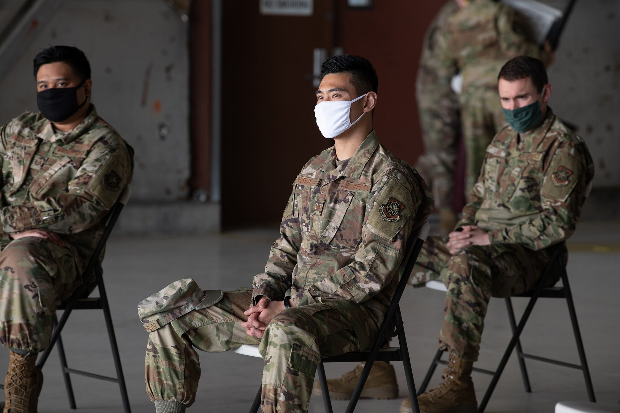 Fourth Air Force Command Chief Master Sgt. Cynthia Villa visits with Team Travis Airmen, and Aeromedical Evacuation team members from around the nation, during her recent trip to 349th Air Mobility, Travis Air Force Base, Calif.