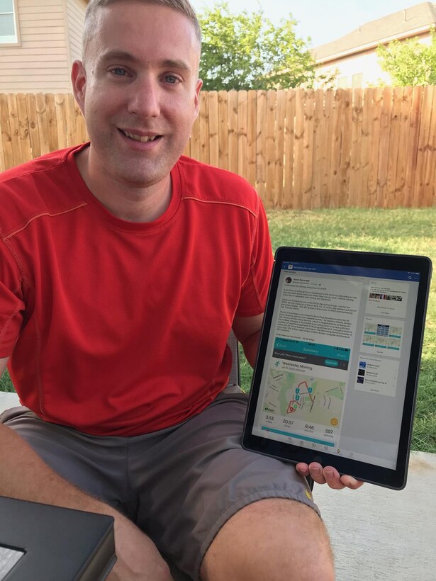 Tech. Sgt. Jason Beaucage, assigned to the 341st Recruiting Squadron as the San Antonio Military Entrance Processing Station liaison supervisor, runs each day in honor of a different Air Force Recruiting Service group or squadron.