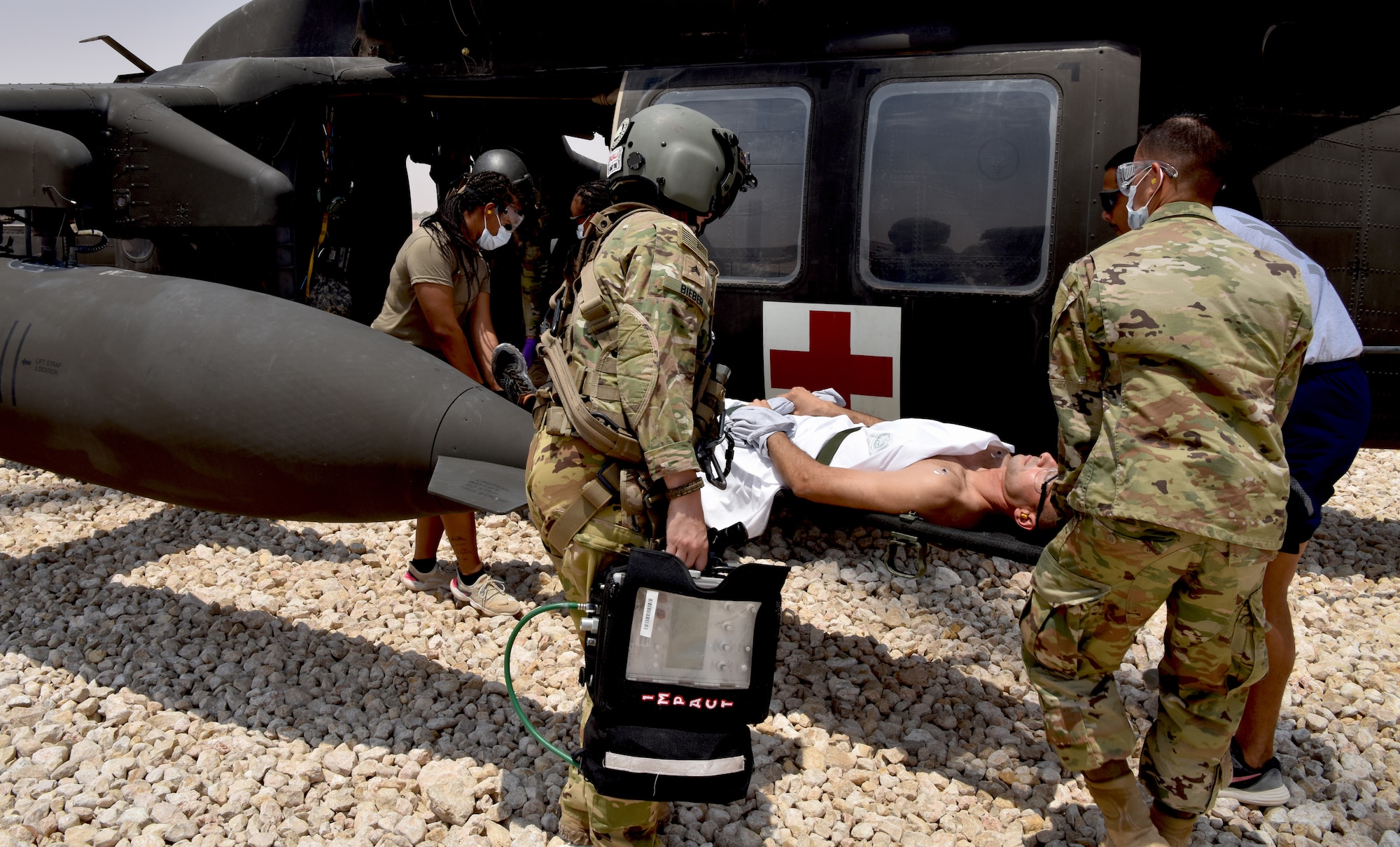 The 378th Expeditionary Medical Squadron conducted a trauma response exercise to practice its response, mitigation, treatment and evacuation of critically injured patients at Prince Sultan Air Base, Kingdom of Saudi Arabia.