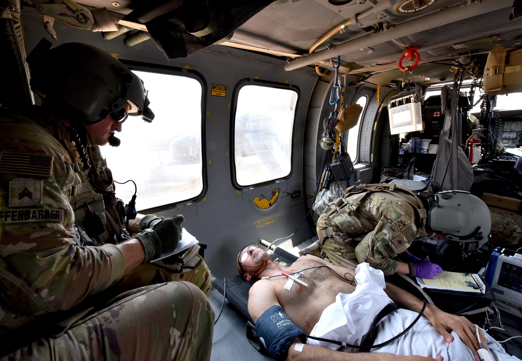 The 378th Expeditionary Medical Squadron conducted a trauma response exercise to practice its response, mitigation, treatment and evacuation of critically injured patients at Prince Sultan Air Base, Kingdom of Saudi Arabia.