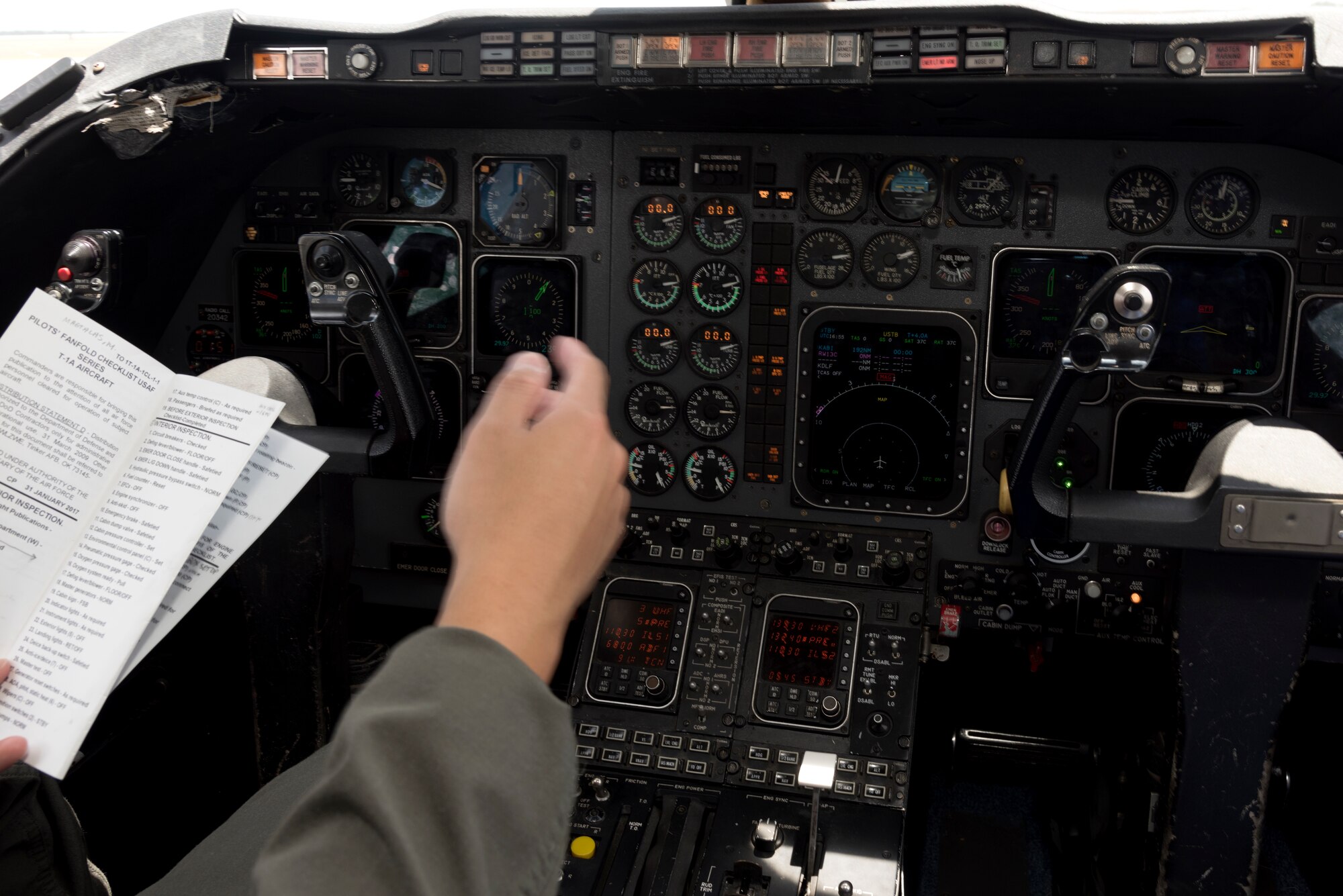 The control panel on the T-1A Jayhawk can be intimidating to students when they first fly in the aircraft, but the 86th Flying Training Squadron, assisted by the 96th FTS, has instructor pilots from all walks of life and different experiences to teach the students all they need to know about the aircraft. The Air Force goes beyond teaching students how to fly; they train for handling emergencies and on how to become mission commanders. (U.S. Air Force photo by Senior Airman Anne McCready)