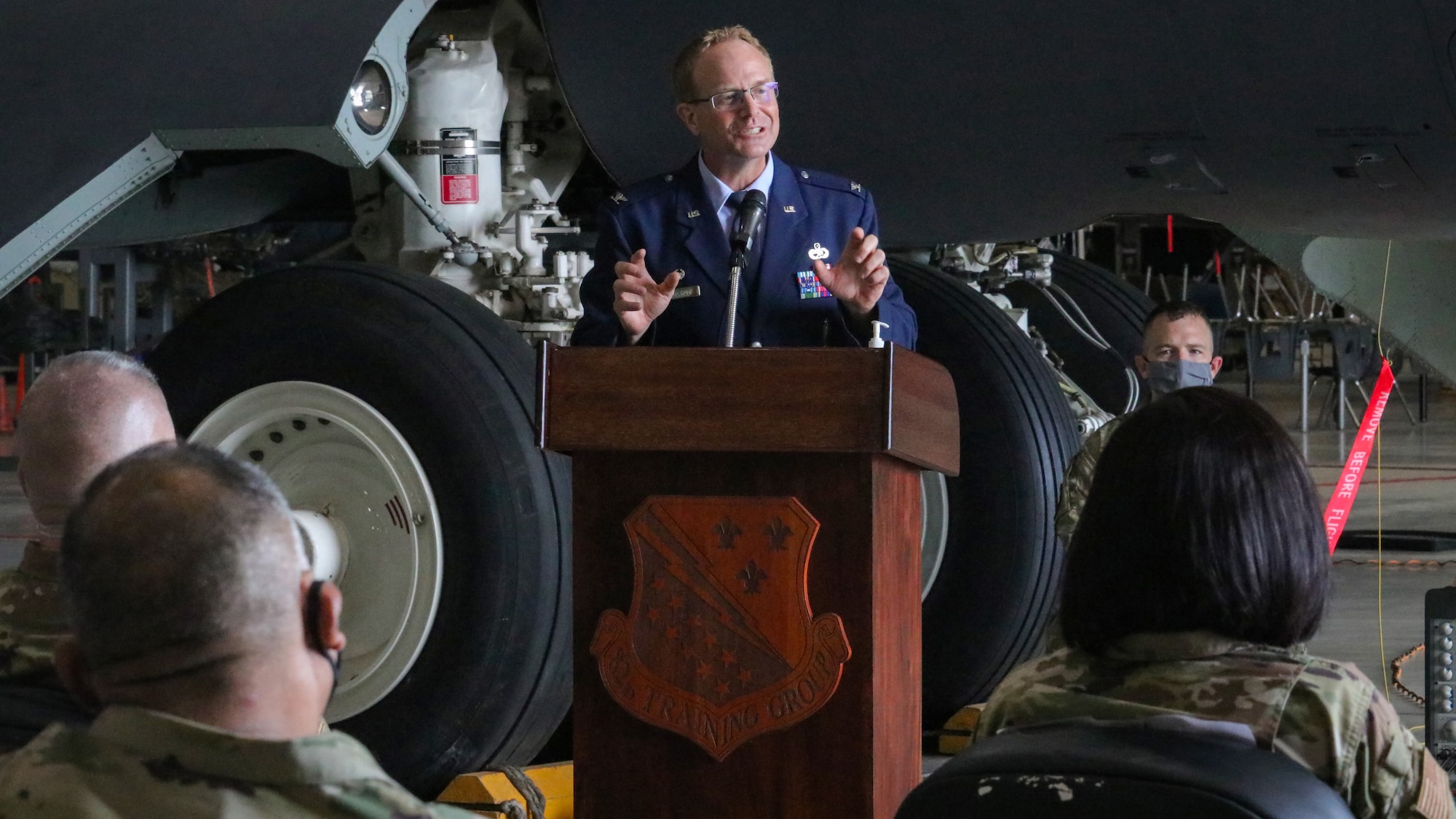 Col. Michael Donahue II addresses audience at change of command