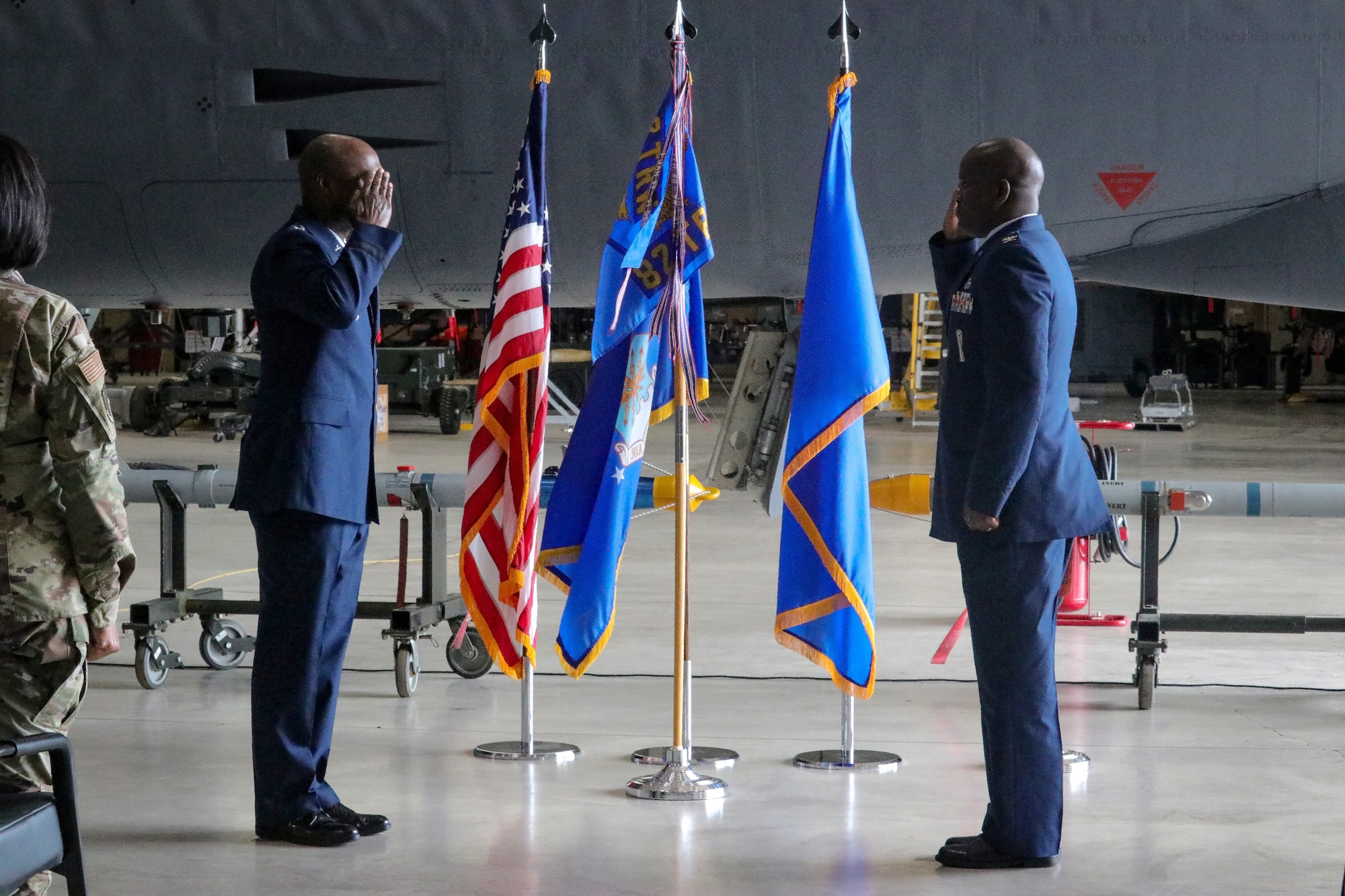 Col. John Lofton III returns salute to Brig. Gen. Kenyon Bell