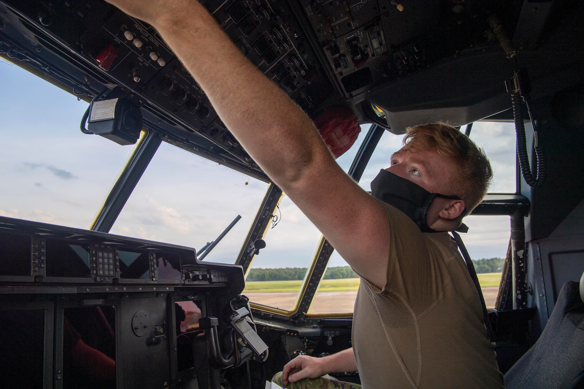 Senior Airman Matt Madson, 41st Airlift Squadron loadmaster, prepares a C-130J Super Hercules for the Herk Nation Stampede at Little Rock Air Force Base, Arkansas, July 14, 2020.