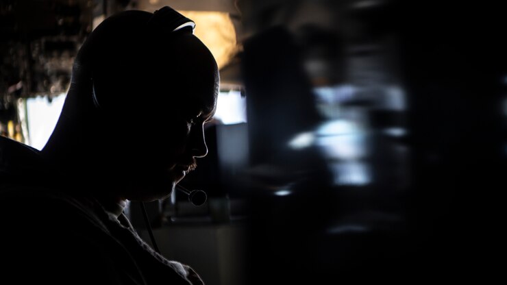 A U.S. Air Force in-flight refueling specialist assigned to the 340th Expeditionary Air Refueling Squadron performs preflight checks on a KC-135 Stratotanker at Al Udeid Air Base, Qatar, July 11, 2020,. The KC-135 Stratotanker delivers U.S. Air Forces Central Command a global reach aerial refueling capability to support our joint and coalition aircraft, providing war-winning airpower throughout the USCENTCOM area of responsibility. (U.S. Air Force photo by Airman 1st Class Duncan C. Bevan)