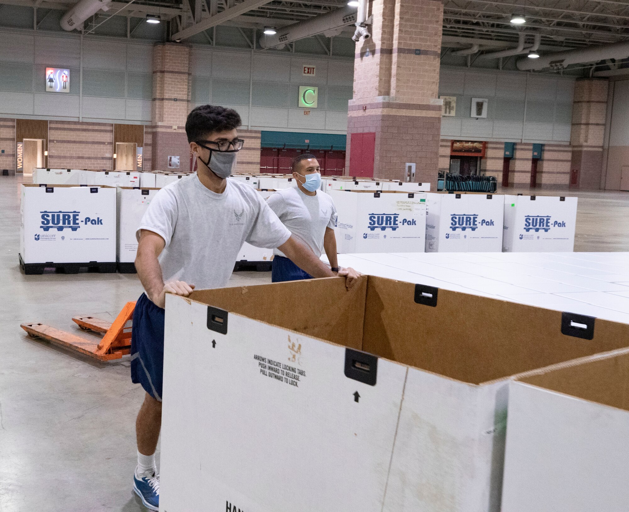 U.S. Air Force Airmen, assigned to the 177th Fighter Wing, New Jersey National Guard, support COVID-19 humanitarian response operations in Atlantic City, New Jersey, July, 13, 2019. (U.S. Air National Guard photo by  Sgt. 1st Class Wayne Woolley)