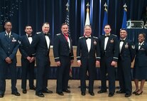 Members of the Misawa Chapel Team pose for a photo at the 35th Fighter Wing 2019 Annual Award ceremony at Misawa Air Base, Japan, Feb. 7, 2020. The team recently won the prestigious Terence P. Finnegan Award, which recognizes the Air Force's Outstanding Medium Chapel Team of the Year. (Courtesy photo)