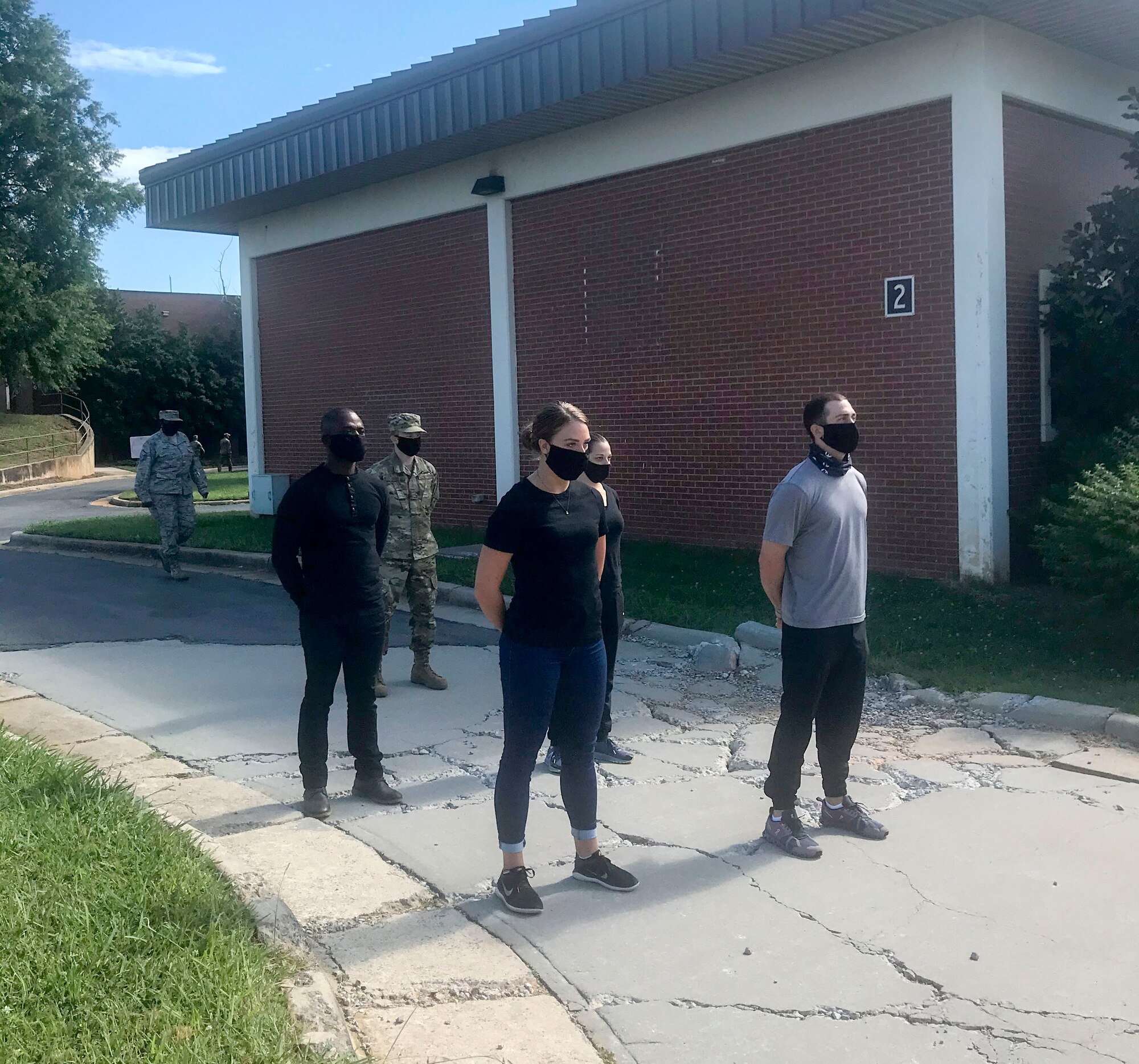 U.S. Air Force recruits from the 145th Student Flight conduct Drill and Ceremony practices at the North Carolina Air National Guard base during drill, June 20, 2020. Per current base rules to prevent the spread of Covid19, Student Flight has limited the number of recruits during drill to only those who are leaving for Basic Military Training soon.