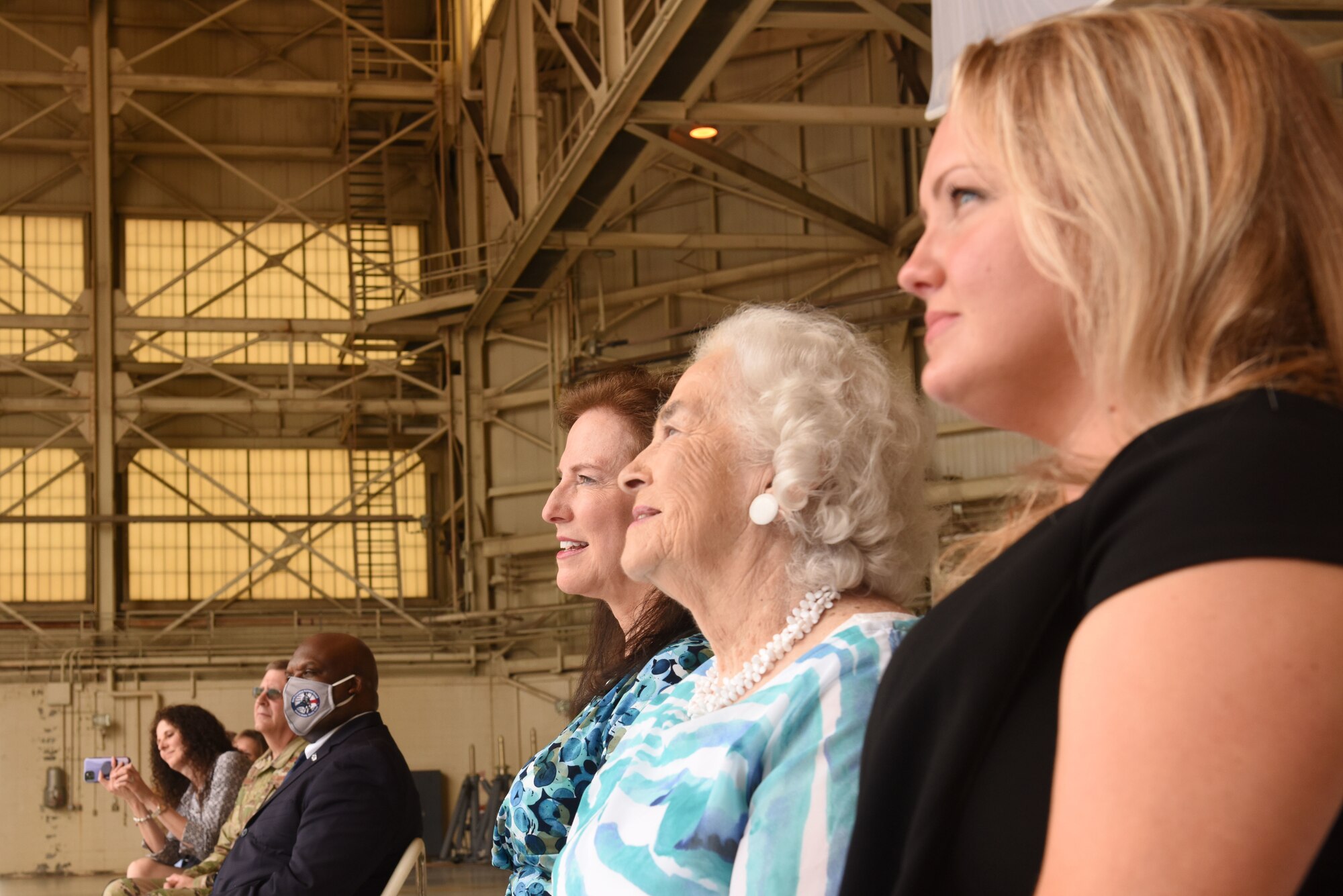 Family members of U.S. Air Force Brig. Gen. Allan R. Cecil, North Carolina National Guard (NCNG) Chief of Staff, listen as Brig. Gen. Cecil thanks them for their love and support during his promotion ceremony at the North Carolina Air National Guard Base, Charlotte Douglas International Airport, July 18, 2020. Family, friends, and guard members gather to watch Col. Cecil pin on the rank of Brigadier General.