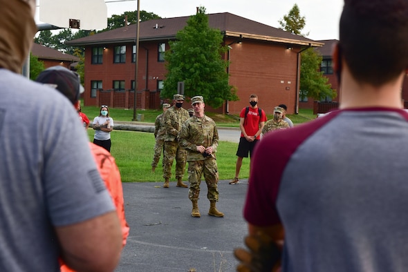 Airman speaking to crowd