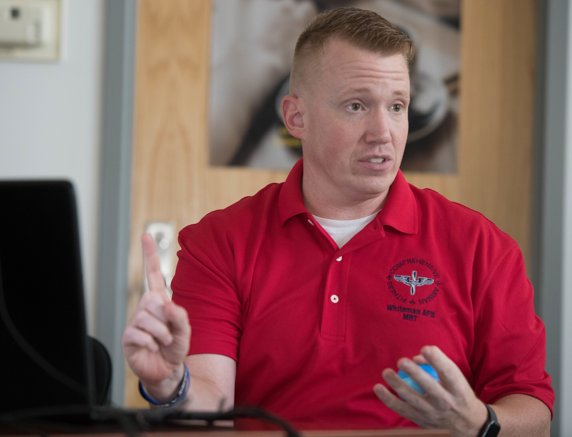 U.S. Air Force Tech. Sgt. Christopher Wark, a 349th Recruiting Squadron recruiter, leads a discussion during a virtual Resiliency Trainers Assistant training course at Whiteman Air Force Base, Missouri, July 8, 2020. The RST training course gives Airmen the skills to recognize and minimize stressors for themselves and others. (U.S. Air Force Photo by Senior Airman Thomas Johns.)