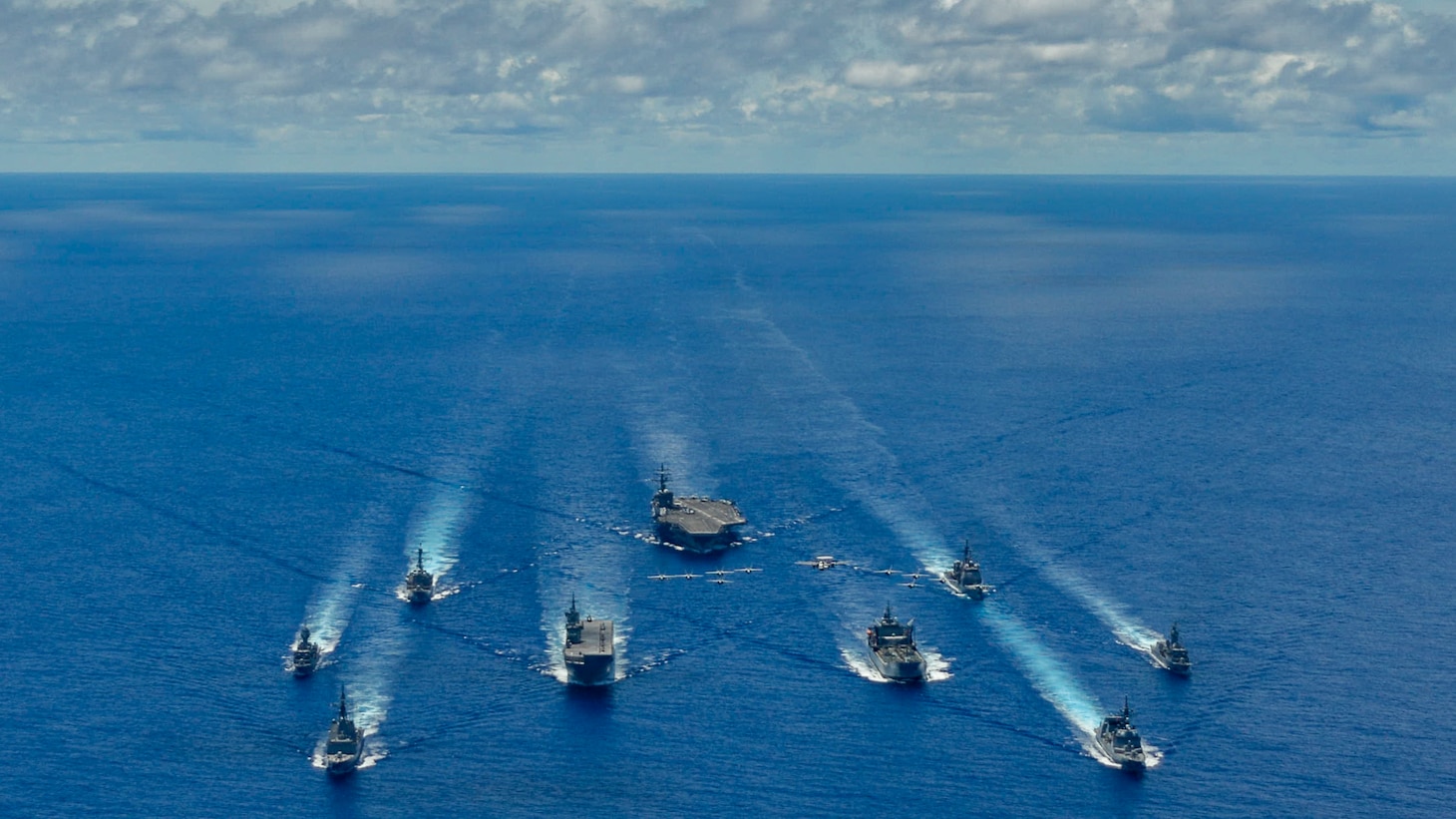 The Ronald Reagan Carrier Strike Group and units from the Japan Maritime Self-Defense Force (JSMDF) and Australian Defense Force (ADF) participate in trilateral exercises supporting shared goals of peace and stability, while enhancing regional security and the right of all nations to trade, communicate, and choose their destiny in a Free and Open Indo-Pacific. The Ronald Reagan Carrier Strike Group is the U.S. Navy's only forward-deployed strike group and one of America's most visible symbols of resolve.