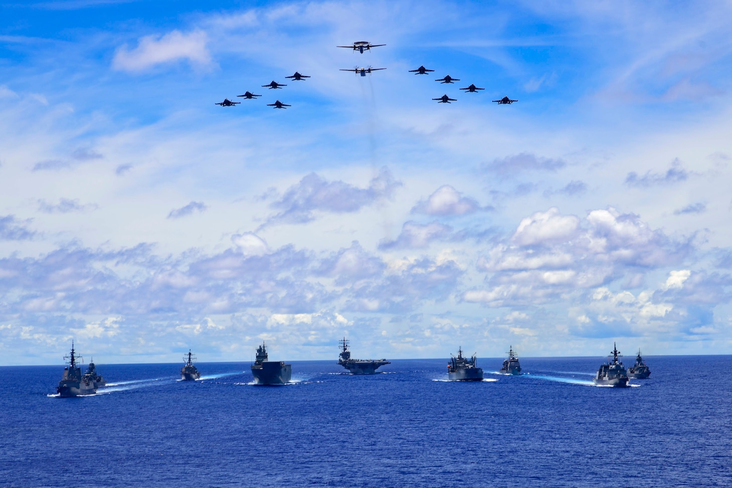 The Ronald Reagan Carrier Strike Group and units from the Japan Maritime Self-Defense Force (JSMDF) and Australian Defense Force (ADF) participate in trilateral exercises supporting shared goals of peace and stability, while enhancing regional security and the right of all nations to trade, communicate, and choose their destiny in a Free and Open Indo-Pacific. The Ronald Reagan Carrier Strike Group is the U.S. Navy's only forward-deployed strike group and one of America's most visible symbols of resolve.