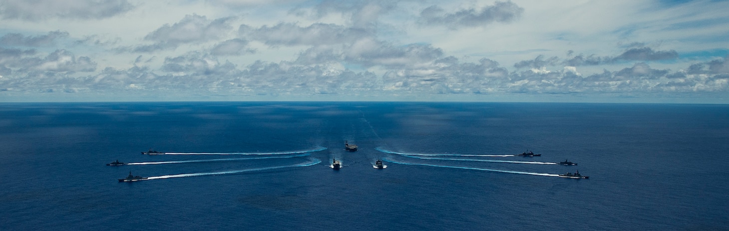 The Ronald Reagan Carrier Strike Group and units from the Japan Maritime Self-Defense Force (JSMDF) and Australian Defense Force (ADF) participate in trilateral exercises supporting shared goals of peace and stability, while enhancing regional security and the right of all nations to trade, communicate, and choose their destiny in a Free and Open Indo-Pacific. The Ronald Reagan Carrier Strike Group is the U.S. Navy's only forward-deployed strike group and one of America's most visible symbols of resolve.