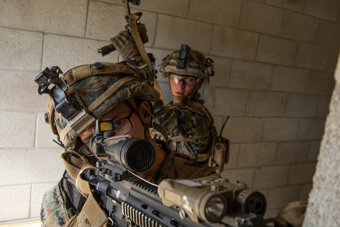 U.S. Marines clear a room during Military Operations in Urban Terrain training on Marine Corps Base Camp Pendleton, Calif., July 14.