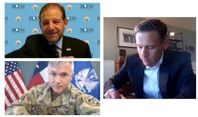 BOEM’s Gulf of Mexico Office Regional Director, Mike Celata, virtually signed a memorandum of understanding to address coastal restoration in Texas with Col. Timothy Vail, Commander, USACE Galveston District and Mark Havens, Deputy Land Commissioner for Texas GLO. This effort is intended to streamline and synchronize Gulf of Mexico sediment resource identification for Texas coastal protection and restoration projects and plans.