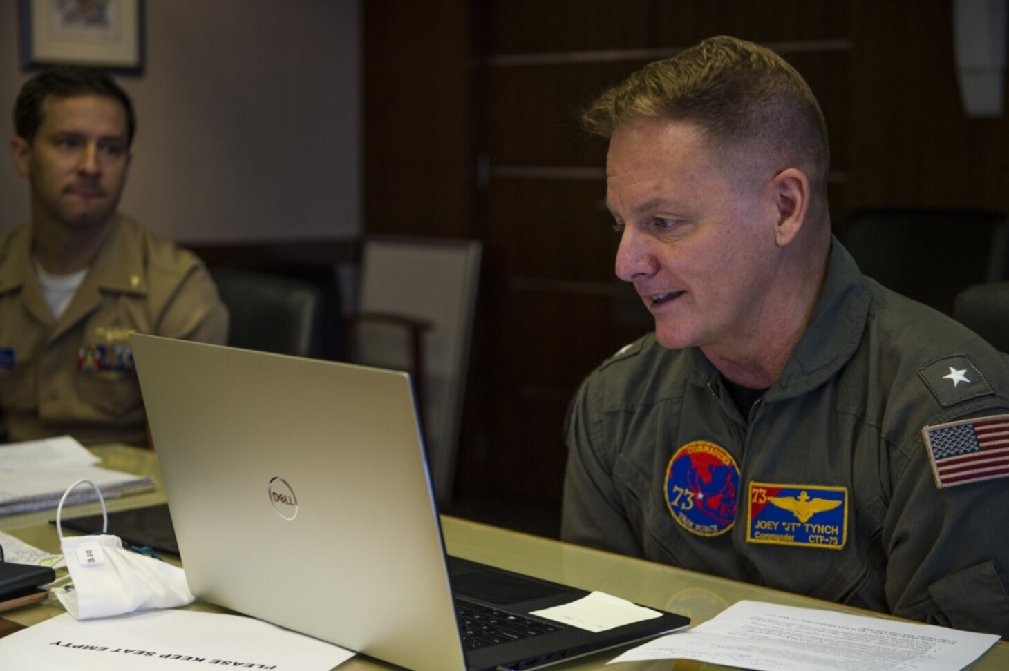 SINGAPORE (July 21, 2020) Rear Adm. Joey Tynch, commander, Logistics Group Western Pacific, provides his opening remarks to virtual participants in support of Southeast Asia Cooperation and Training (SEACAT) 2020. SEACAT promotes shared commitments to maritime partnerships, security and stability in Southeast Asia. This year, SEACAT takes shape as a virtual maritime domain awareness symposium with representatives from 22 participating nations.