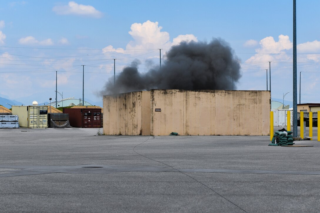 A block of C4 is detonated for explosive ordnance disposal training purposes at Aviano Air Base, Italy, July 15, 2020. EOD Airmen utilizes their own on-base range to conduct monthly training to stay up-to-date on requirements. EOD Airmen are trained to detect, disarm, detonate and dispose of explosive threats all around the world. (U.S. Air Force photo by Airman 1st Class Thomas S. Keisler IV)