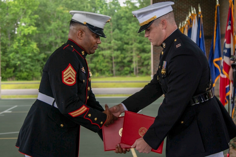 U.S. Marine Corps Staff Sgt. Darron Dale with Wounded Warrior Battalion-East (WWBN-E) retired on Marine Corps Base Camp Lejeune, North Carolina, June 19, 2020.