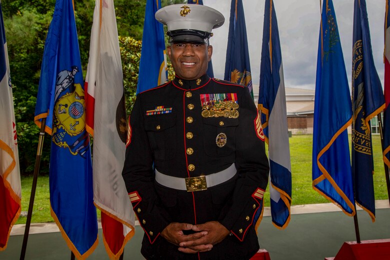 U.S. Marine Corps Staff Sgt. Darron Dale with Wounded Warrior Battalion-East (WWBN-E) retired on Marine Corps Base Camp Lejeune, North Carolina, June 19, 2020.