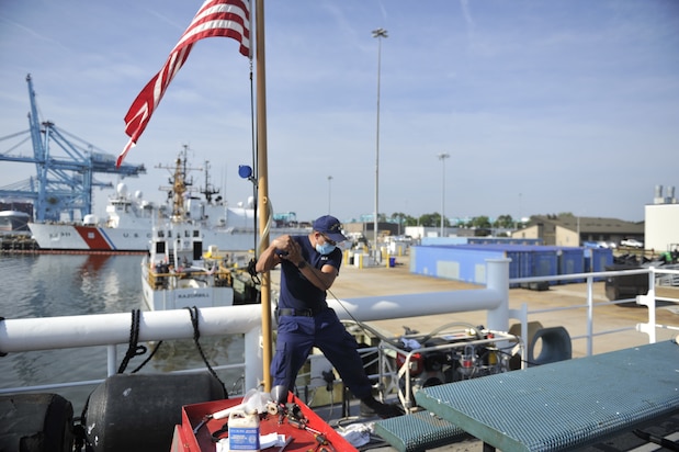 Aids to Navigation crews from Coast Guard ATON Station Cape May work to repair ATON structures in the New Jersey Intracoastal Waterway Jun. 25, 2020. Repairs are expected to be completed by the second week of July, 2020. U.S Coast Guard photo.