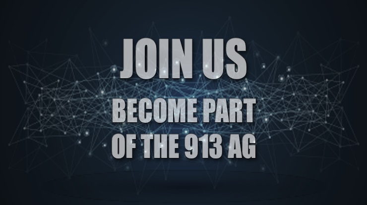 blue  background with title of Join Us, Become part of the 913AG
