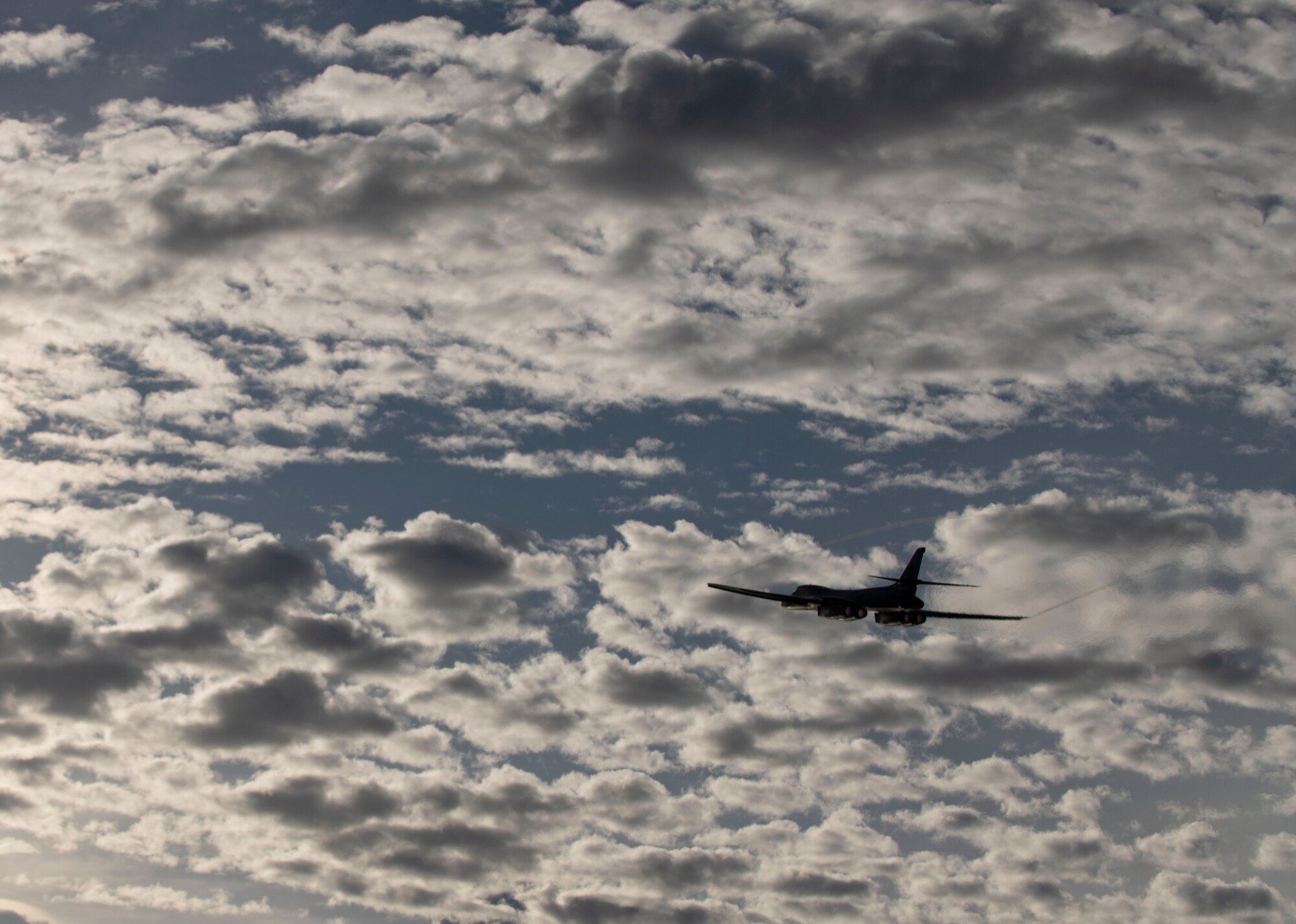 A 28th Bomb Wing B-1B Lancer, deployed from Ellsworth Air Force Base, S.D., takes off from Andersen AFB, Guam, prior to a Bomber Task Force mission in the South China Sea, July 21, 2020. Carrying the largest conventional payload of both guided and unguided weapons in the Air Force inventory, the multi-mission B-1 is the backbone of America’s long-range bomber force. The Department of Defense maintains command and control of its bomber force for any mission, anywhere in the world, at any time. (U.S. Air Force photo by Airman 1st Class Christina Bennett)