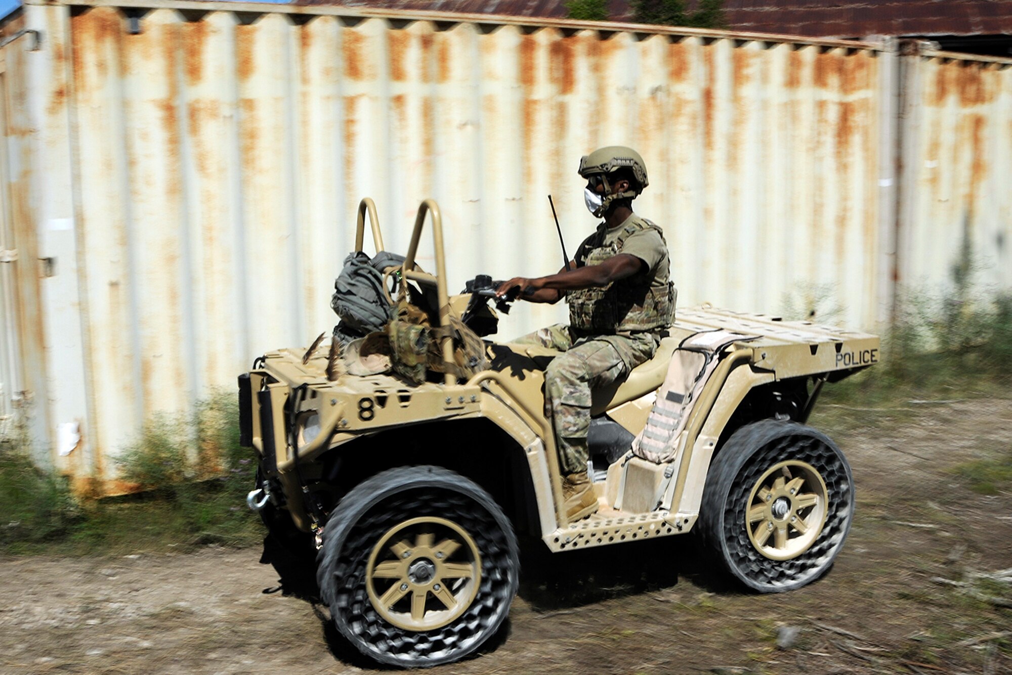 Airman 1st Class Franklin Simon, a 164th Security Forces Squadron defender, Memphis Tennessee Air National Guard, drives an all-terrain vehicle while acting as the opposition forces in a joint exercise with the Army infantry, Air Force tactical air control party, and joint terminal air controllers during Northern Strike 20 at Rogers City, Mich., July 21, 2020.