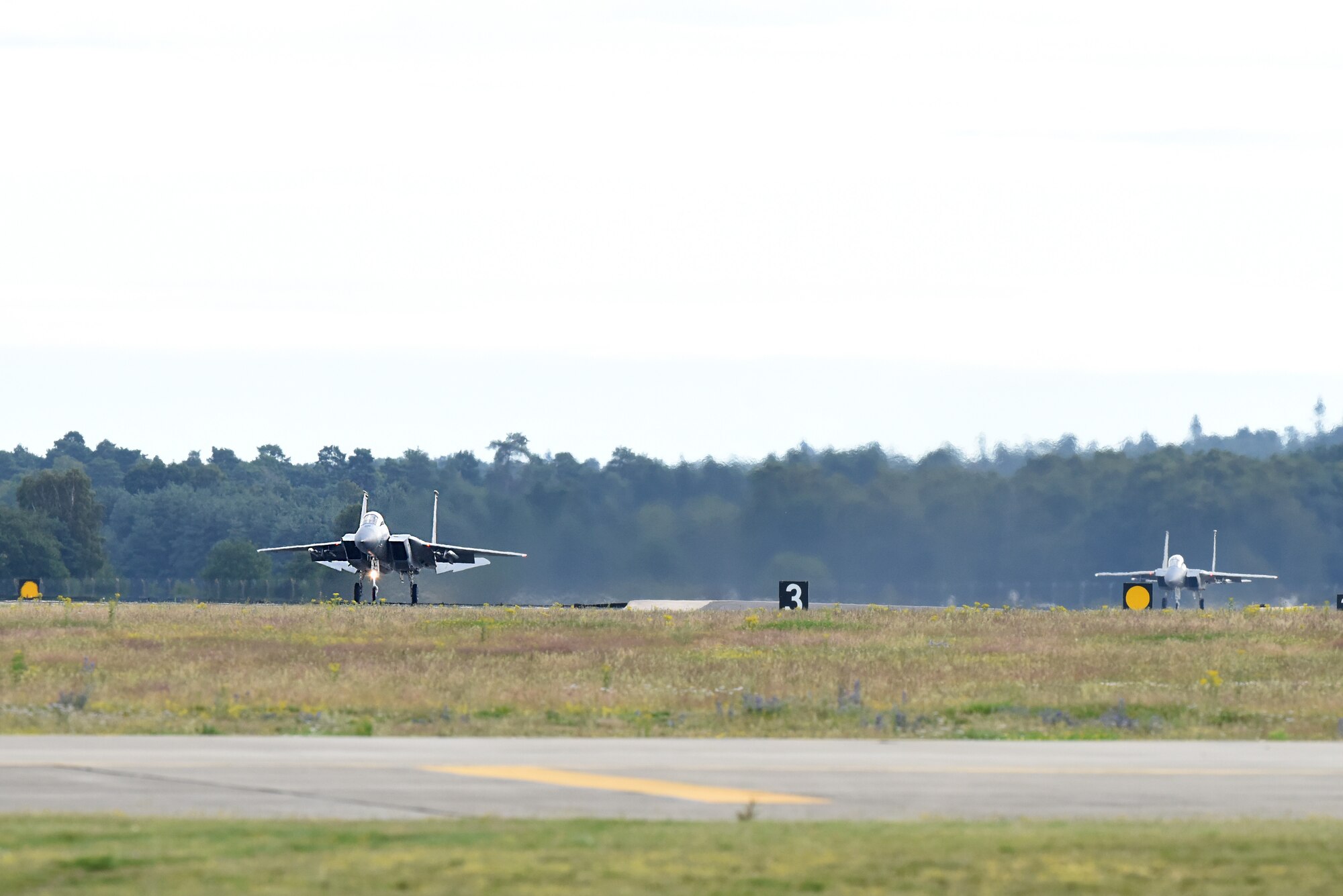 An F-15C Eagles assigned to the 493rd Fighter Squadron take off at Royal Air Force Lakenheath, England, July 23, 2020. The F-15C is an all-weather, extremely maneuverable, tactical fighter designed to permit the U.S. Air Force to gain and maintain air supremacy over the battlefield. (U.S. Air Force photo by Airman 1st Class Rhonda Smith)