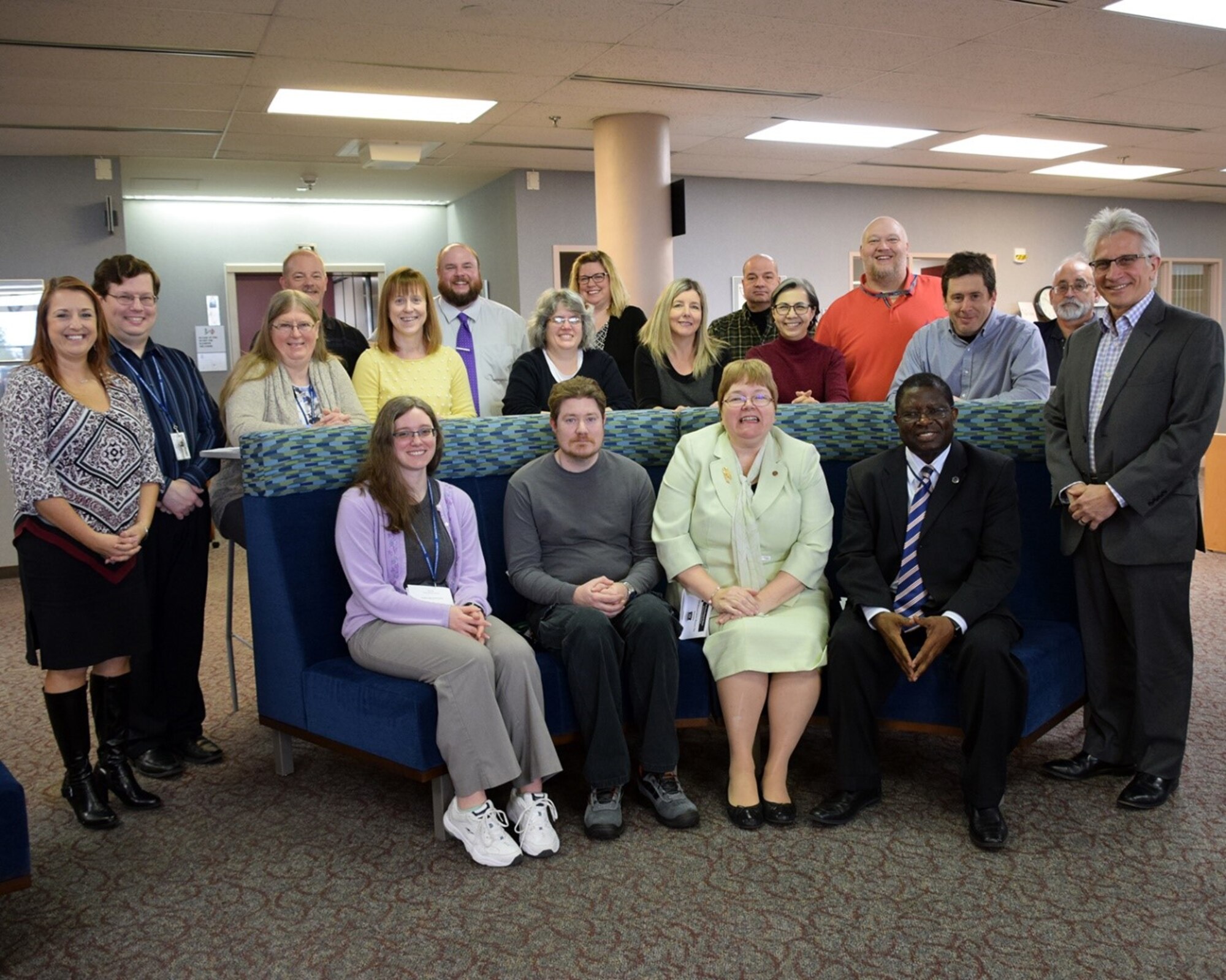 D’Azzo Research Library staff and leadership gathered in honor of National Library Worker’s Day in April 2018.  The joint AFIT/AFRL library received the 2019 Federal Library/Information Centers of the Year award in the large library/information center category. (U.S. Air Force photo by Katie Scott)