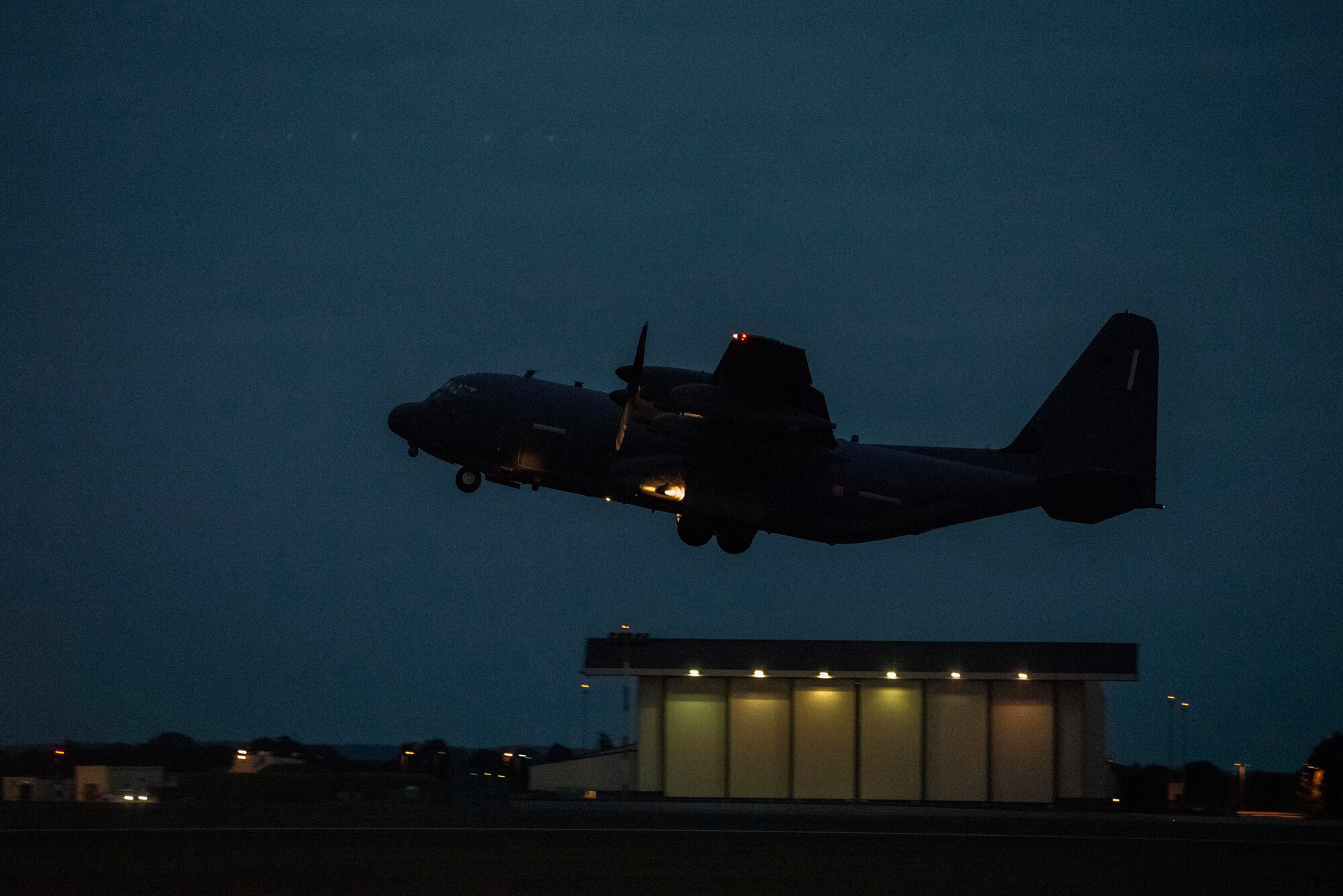 An MC-130J Commando II aircraft assigned to the 352d Special Operations Wing takes off from RAF Mildenhall, England, July 22, 2020. The aircraft integrated with Air Force and Navy assets over the Black Sea, demonstrating U.S. forces’ commitment to allies and partners in the region.  (U.S. Air Force photo by Airman 1st Class Joseph Barron)