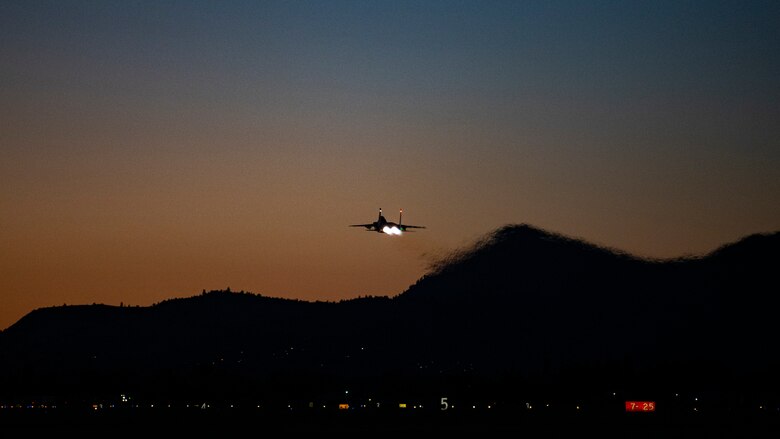 Fighter Jet conducts night flight operations