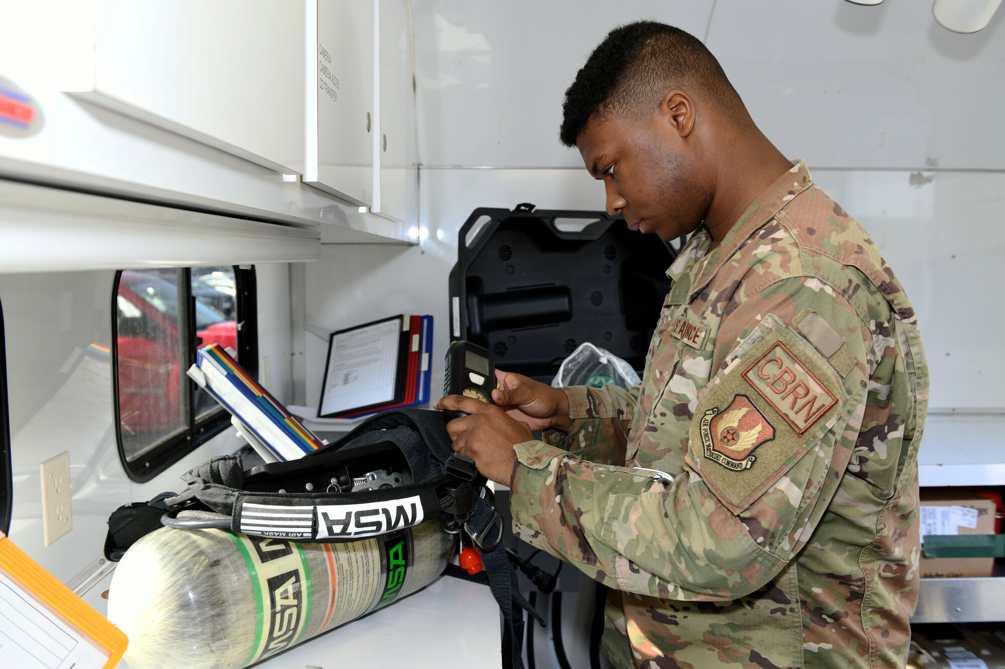 Man holds equipment