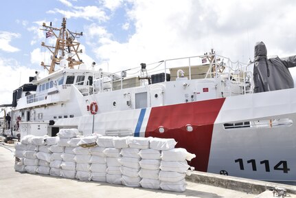 The crew of the Coast Guard Cutter Heriberto Hernandez offloaded 55 bales of cocaine.