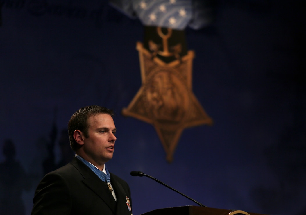 Edward C. Byers Jr. delivers remarks during his Hall of Heroes induction ceremony