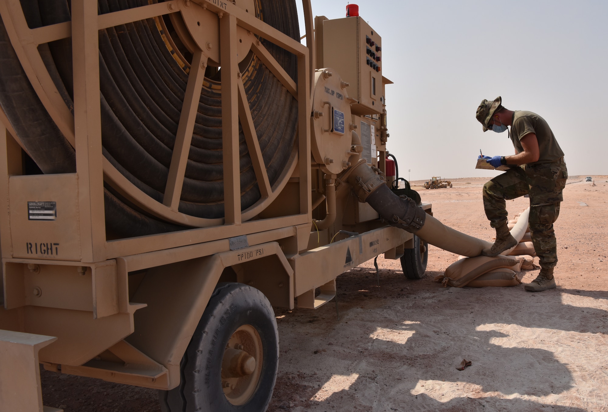 The 378th Expeditionary Logistic Readiness Squadron rapidly refuel a KC-135 Stratotanker from the 23rd Expeditionary Refueling Squadron from Al Udeid Air Base, Qatar at Prince Sultan Air Base, Kingdom of Saudi Arabia, July 13, 2020.